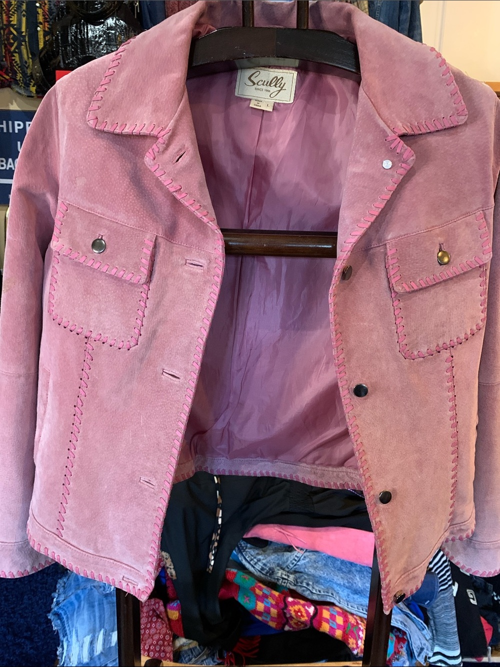 Scully Pink Suede Whipstitch Short Jacket